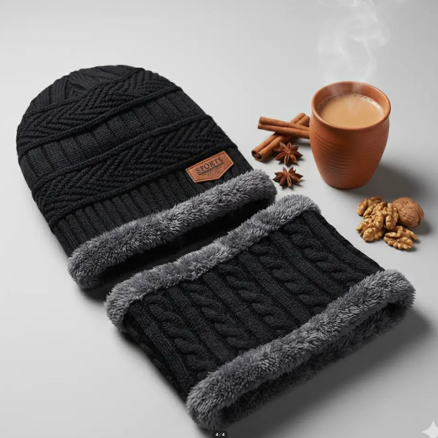 Unisex Woolen Cap Set