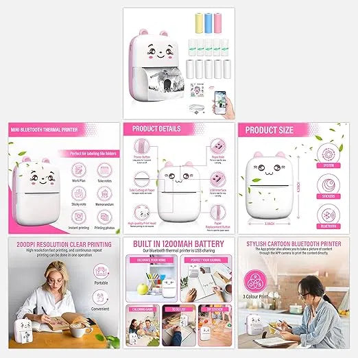 Bluetooth Mini Printer for Students | Inkless Wireless Thermal Printer - ɢɪꜰᴛʟᴜxᴇ